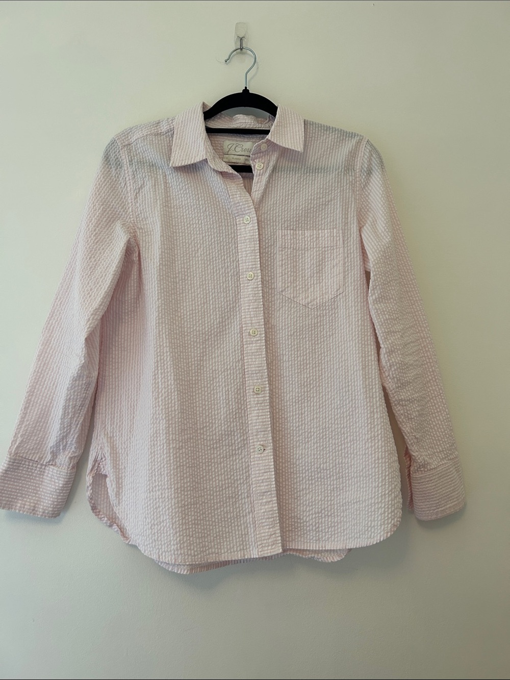 J. Crew Classic Fit Button Down Shirt in Pink and White Seersucker - Picture 2 of 8